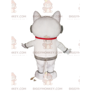 Costume da mascotte gatto bianco BIGGYMONKEY™ con cuffie.