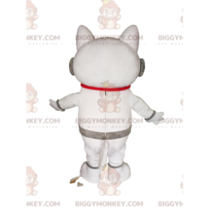 Witte kat BIGGYMONKEY™ mascottekostuum met koptelefoon. witte