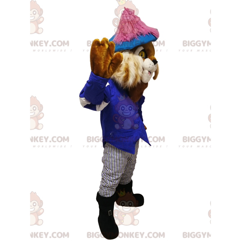 BIGGYMONKEY™ Puss in Boots maskotdräkt med en snygg blå