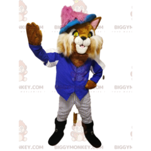 BIGGYMONKEY™ Puss in Boots maskotkostume med en flot blå