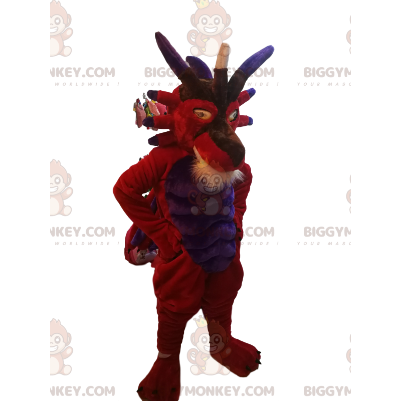 Rot-lila Teufel BIGGYMONKEY™ Maskottchen-Kostüm. Teufel Kostüm