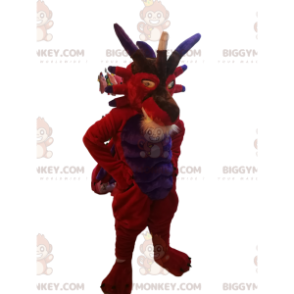 Costume de mascotte BIGGYMONKEY™ de diable rouge et violet.