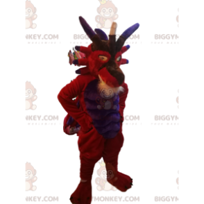 Disfraz de mascota BIGGYMONKEY™ del diablo rojo y morado.