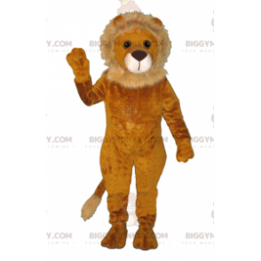 Kostým BIGGYMONKEY™ Soft and Furry Orange and Tan Lion Maskot –