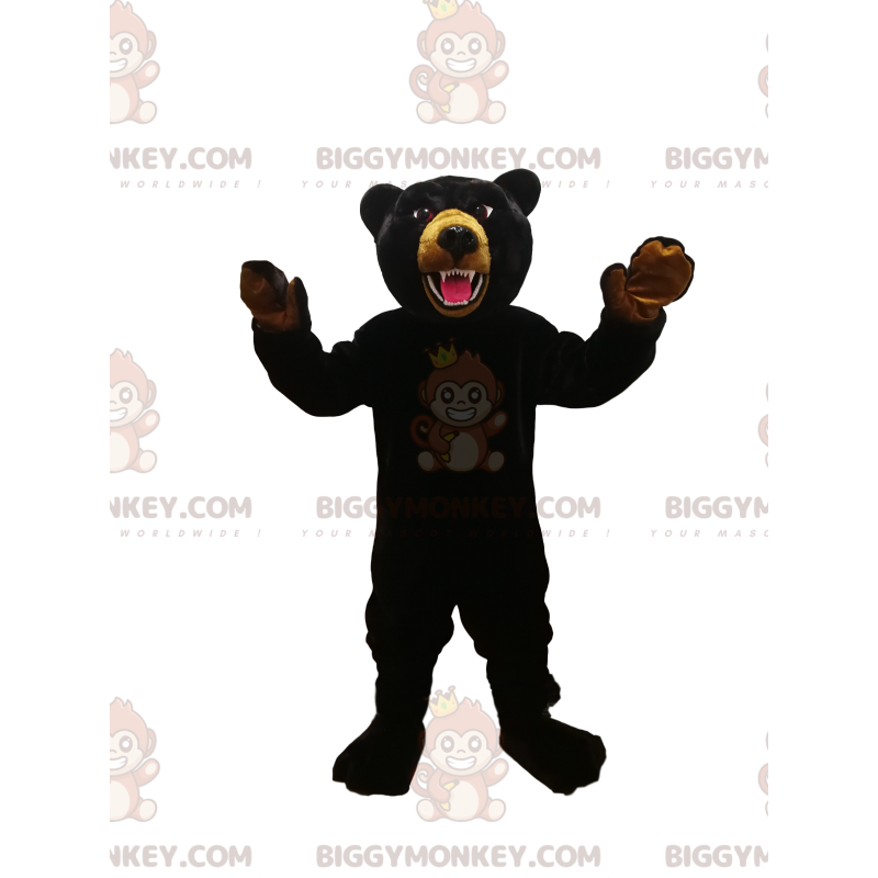 Fierce Black Bear BIGGYMONKEY™ maskottiasu. musta karhu puku -