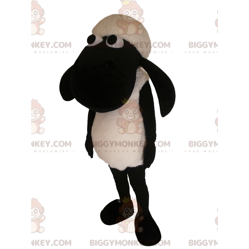 Schwarz-weißes Schaf BIGGYMONKEY™ Maskottchen-Kostüm. Schaf