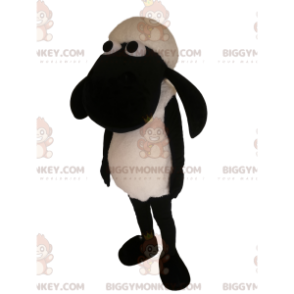 Costume de mascotte BIGGYMONKEY™ de mouton noir et blanc.