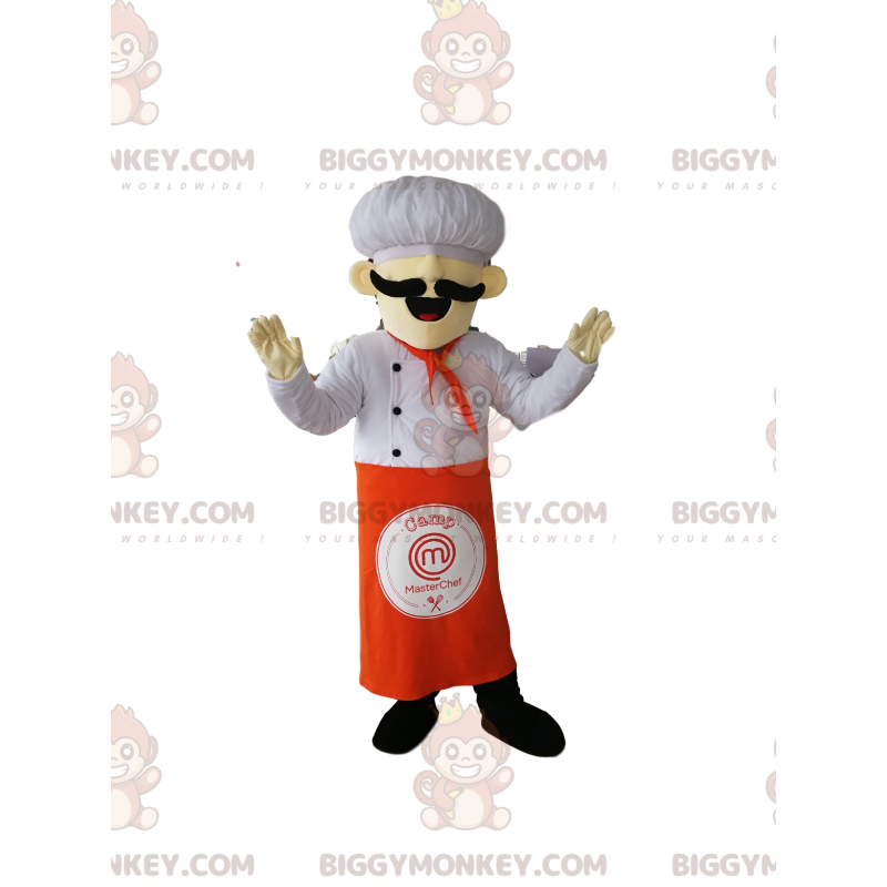 Costume da mascotte da chef BIGGYMONKEY™ con bei baffi. -