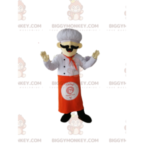 Chef-kok BIGGYMONKEY™ mascottekostuum met een knappe snor. -