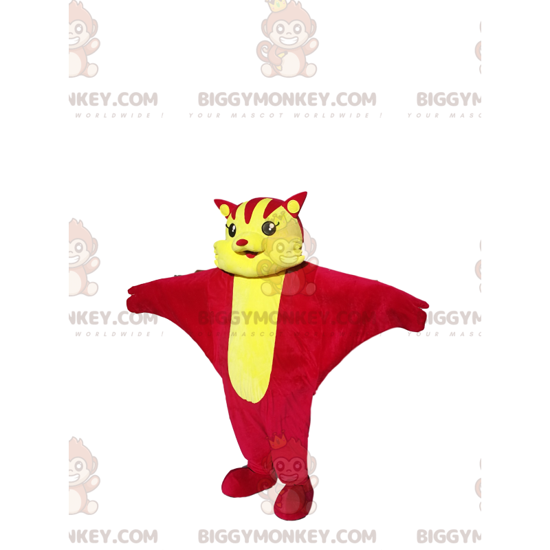 Κόκκινη και κίτρινη στολή μασκότ BIGGYMONKEY™ Flying Cat. Στολή