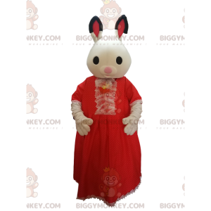 Bunny BIGGYMONKEY™ maskottiasu punaisella pitsimekolla. -