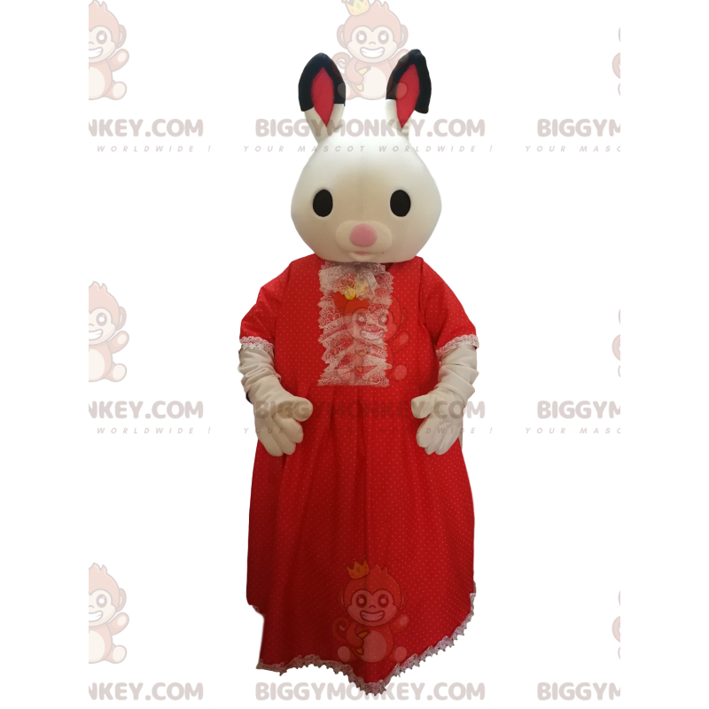 Bunny BIGGYMONKEY™ Maskottchenkostüm mit rotem Spitzenkleid. -