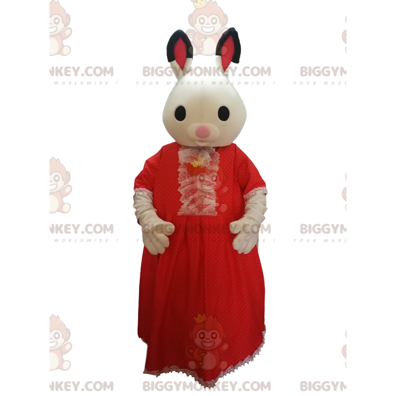 Bunny BIGGYMONKEY™ maskottiasu punaisella pitsimekolla. -