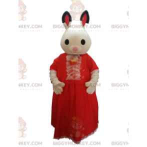 Bunny BIGGYMONKEY™ mascot costume with red lace dress. –