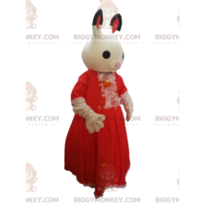 Bunny BIGGYMONKEY™ mascot costume with red lace dress. –