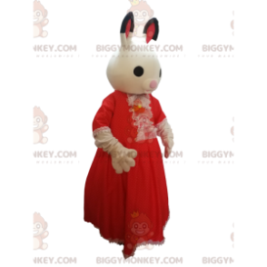 Bunny BIGGYMONKEY™ Maskottchenkostüm mit rotem Spitzenkleid. -