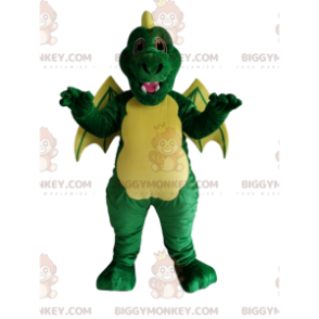 Costume de mascotte BIGGYMONKEY™ de dragon vert et jaune.