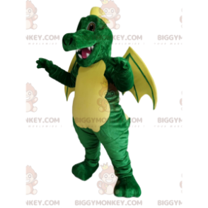 Disfraz de mascota dragón verde y amarillo BIGGYMONKEY™. traje