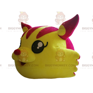 BIGGYMONKEY™ mascot costume of fushia and yellow cat head. –