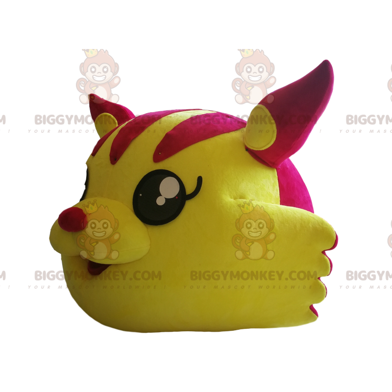 BIGGYMONKEY™ maskotdräkt av fushia och gult katthuvud. -