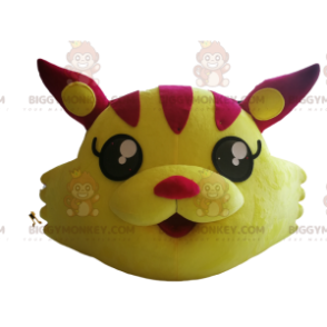BIGGYMONKEY™ mascot costume of fushia and yellow cat head. –