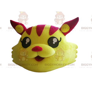BIGGYMONKEY™ maskotdräkt av fushia och gult katthuvud. -