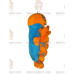 Traje de mascote BIGGYMONKEY™ de centopéia laranja e azul. –