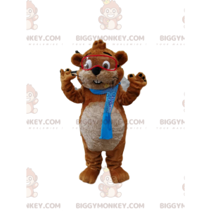 BIGGYMONKEY™ Brown and White Beaver Mascot Costume with Glasses