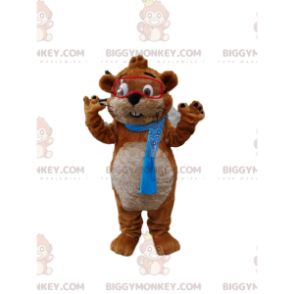 BIGGYMONKEY™ Brown and White Beaver Mascot Costume with Glasses