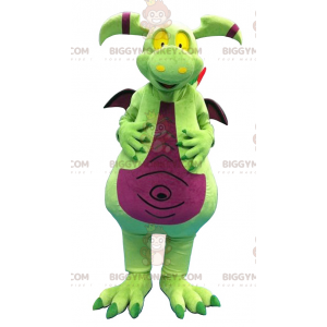 Disfraz de mascota dragón verde y morado BIGGYMONKEY™ -