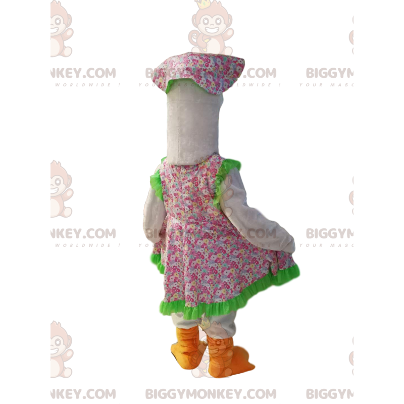 Costume de mascotte BIGGYMONKEY™ d'oie avec une robe champêtre.