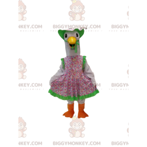 Disfraz de mascota de ganso BIGGYMONKEY™ con vestido campestre.