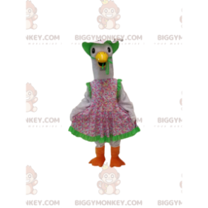 Costume de mascotte BIGGYMONKEY™ d'oie avec une robe champêtre.