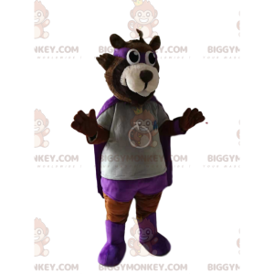 BIGGYMONKEY™ Maskotdräkt av brunbjörn i Hero Outfit. björndräkt
