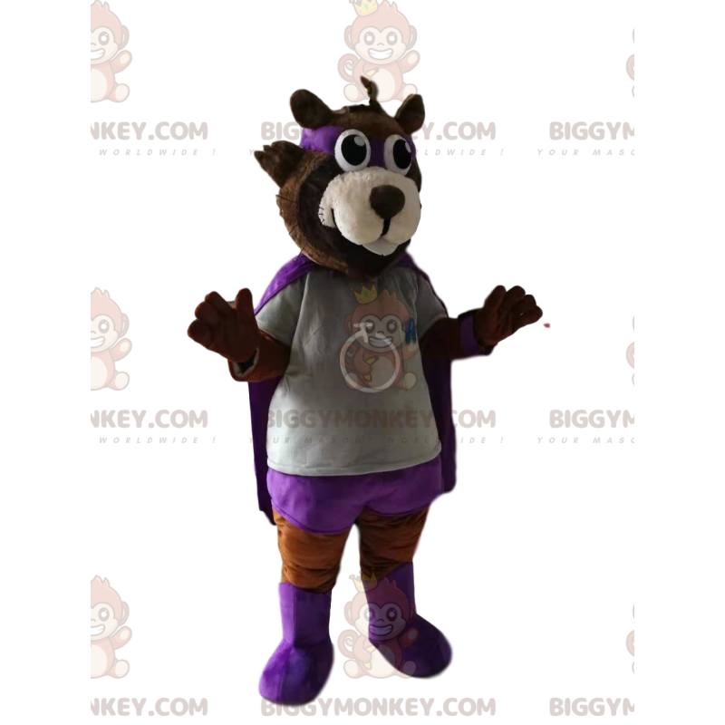 BIGGYMONKEY™ Mascot Costume of Brown Bear in Hero Outfit. bear