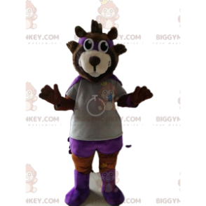 BIGGYMONKEY™ Mascot Costume of Brown Bear in Hero Outfit. bear