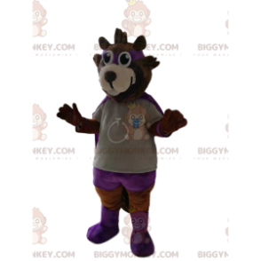 BIGGYMONKEY™ Mascot Costume of Brown Bear in Hero Outfit. bear