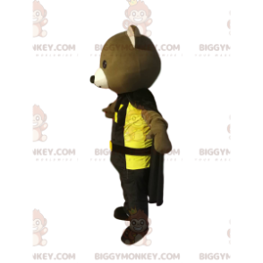 Bjørn BIGGYMONKEY™ maskotkostume med sort kappe og gul t-shirt