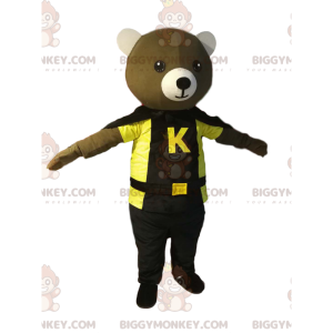 Fato de mascote Bear BIGGYMONKEY™ com capa preta e t-shirt