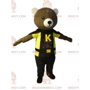 Bear BIGGYMONKEY™ mascottekostuum met zwarte cape en geel
