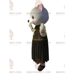 BIGGYMONKEY™ maskotkostume af grå kylling med gul og sort