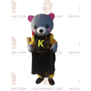 Traje de mascote BIGGYMONKEY™ de pintinho cinza com vestido