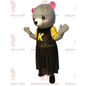 Traje de mascote BIGGYMONKEY™ de pintinho cinza com vestido