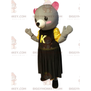 Traje de mascote BIGGYMONKEY™ de pintinho cinza com vestido