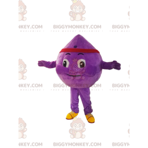 Traje de mascote BIGGYMONKEY™ de gota roxa com uma faixa