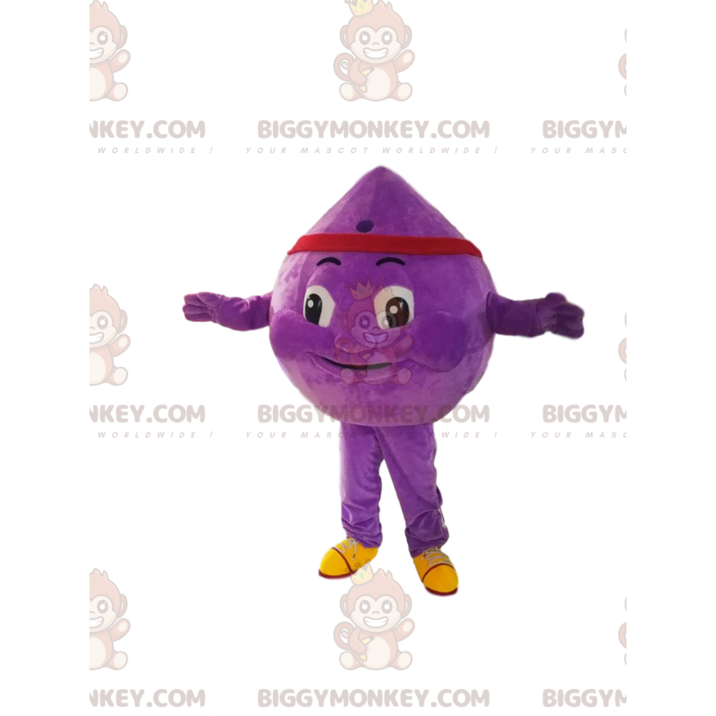 BIGGYMONKEY™ mascot costume of purple drop with a red headband.