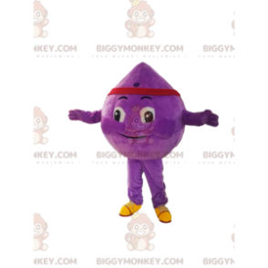 BIGGYMONKEY™ mascot costume of purple drop with a red headband.