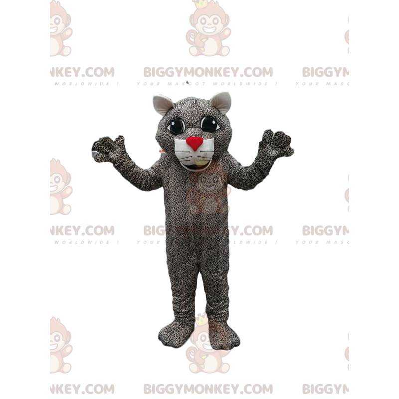 BIGGYMONKEY™ costume mascotte di leopardo con muso rosso.