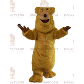 Traje de mascote BIGGYMONKEY™ muito alegre do urso marrom.