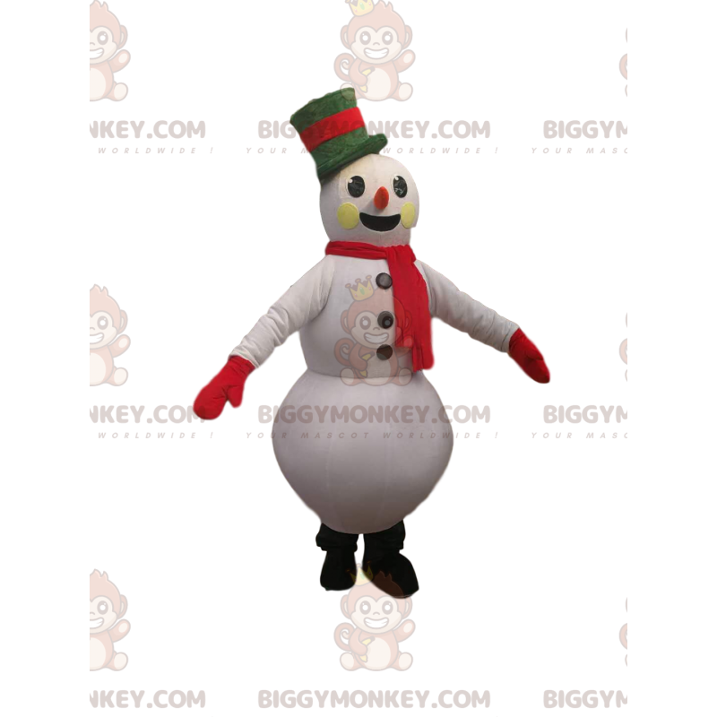 Snowman BIGGYMONKEY™ Mascot Costume with Beautiful Green Hat -